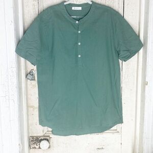 Two-sided green half button short sleeve top l
